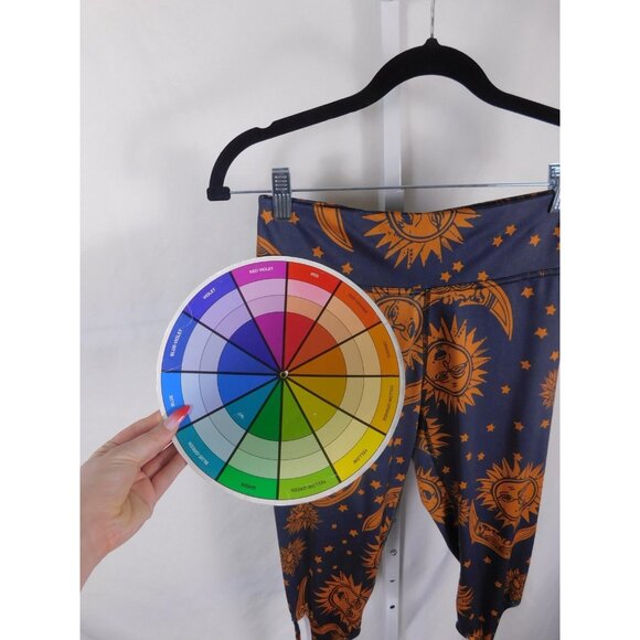 Celestial Sun Moon Stars Leggings Womens Medium Blue Orange Tie Ankle Yoga Wrap - Picture 9 of 11